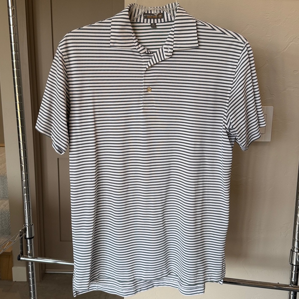 Peter Millar Striped Cotton Short Sleeve Polo Medium